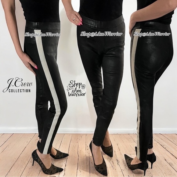 J.Crew Collection genuine leather racing stripe pull on legging *shop@iamwarrior - Picture 3 of 12